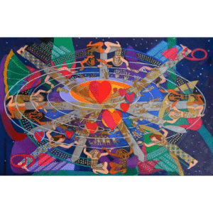 Nine Lives of the Heart, mixed media on paper 26x40 inches, ©Denise Weaver Ross