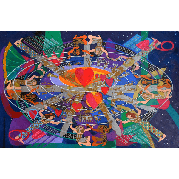 Nine Lives of the Heart, mixed media on paper 26x40 inches, ©Denise Weaver Ross