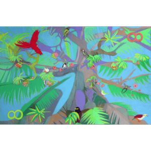Eight Branches Over Ocho Rios, Mixed media on paper, 26x40 inches, © Denise Weaver Ross