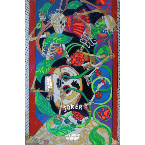 Exit Stage Left, mixed media on paper, 40x26 inches, ©Denise Weaver Ross