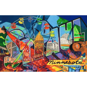 St. Paul MN: Dying in the Liveable City, Mixed media on paper, 26x40 inches, © Denise Weaver Ross