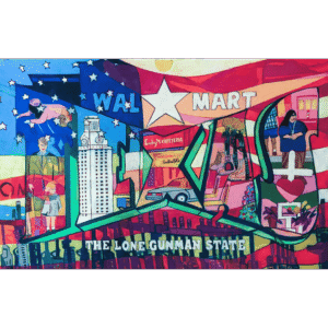 TEXAS: The Lone Gunman State, mixed media on paper, 26x40 inches, © Denise Weaver Ross