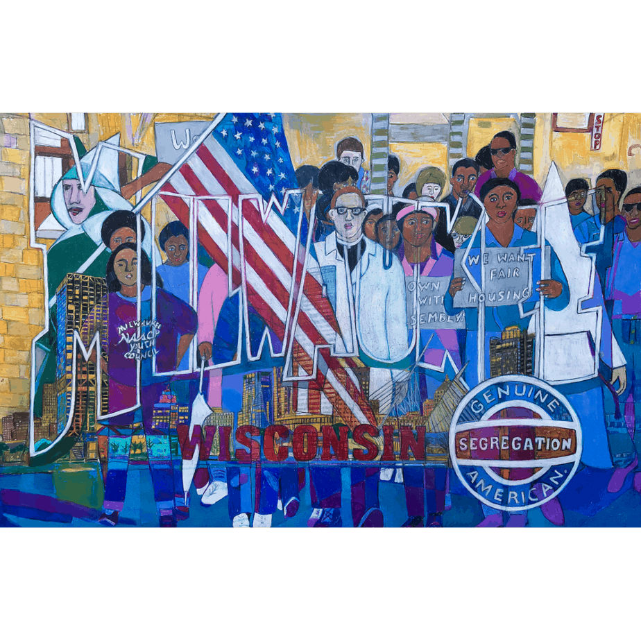 Milwaukee WI: Genuine American Segregation, mixed media on paper, 26x40-inches, © Denise Weaver Ross