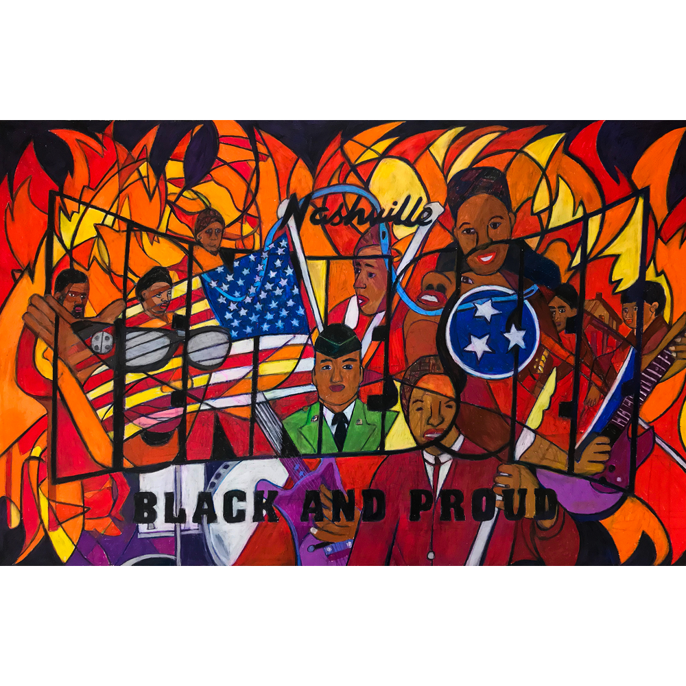 Nashville TN-Black and Proud, mixed media on paper, 26x40-inches, ©Denise Weaver Ross