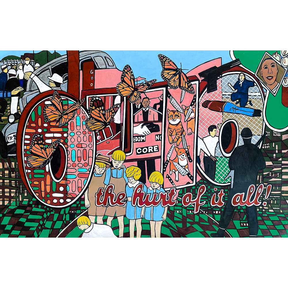 Ohio: The Hurt of it All Mixed media on paper 26 x 40 inches © Denise Weaver Ross