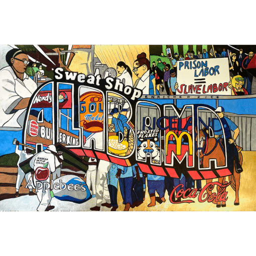 ALABAMA-Sweat-Shop, 26x40 inches, acrylic on paper, © Denise Weaver Ross