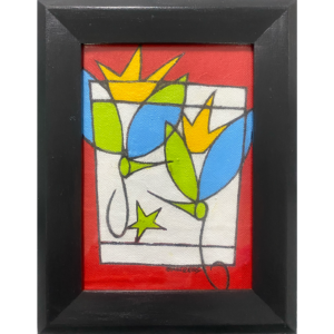 Royal Birdy #20, 9x7 inches framed, mixed media on canvas, ©Christian Michael Gallegos, 2026