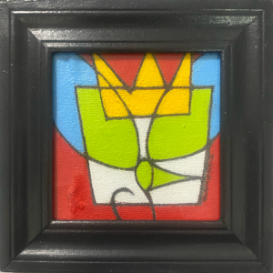 Royal Birdy #22, 6x6 inches framed, mixed media on canvas, ©Christian Michael Gallegos, 2026